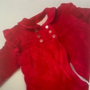 Kids Red Velvet Long-Sleeve Top with Decorative Buttons